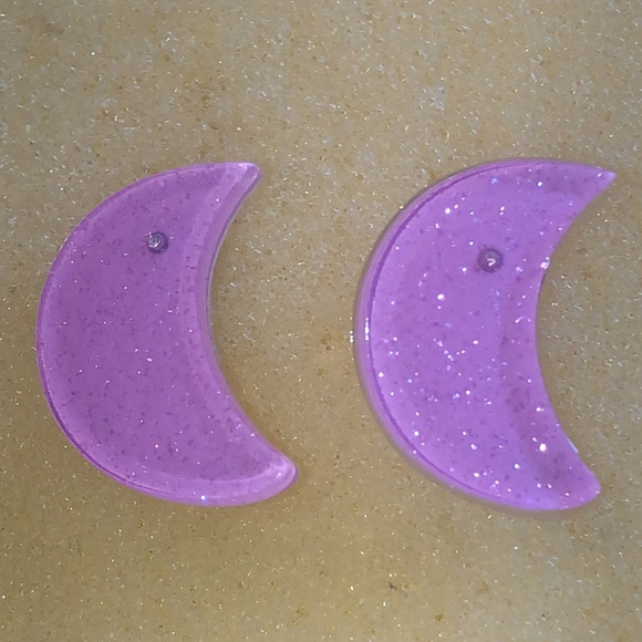 Pink Glitter Crescent Earrings - Picture 3 of 4